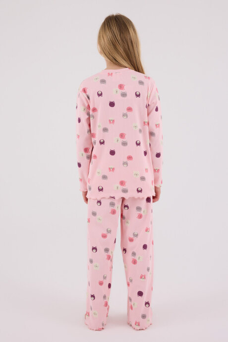 Rolypoly Kız Çocuk Pamuklu Bisiklet Yaka Pigment Baskılı Kışlık Regular Fit Pembe Pijama Takımı RP3701-C-V2 - 5