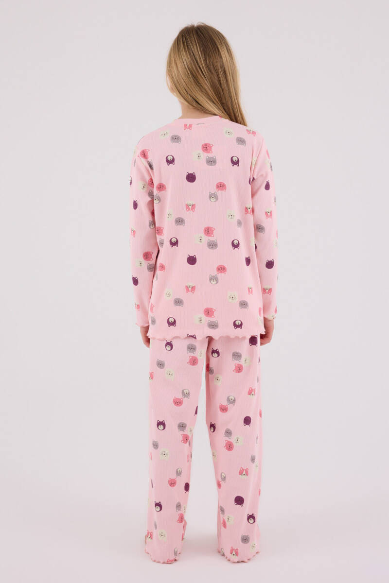 Rolypoly Kız Çocuk Pamuklu Bisiklet Yaka Pigment Baskılı Kışlık Regular Fit Pembe Pijama Takımı RP3701-C-V2 - 5