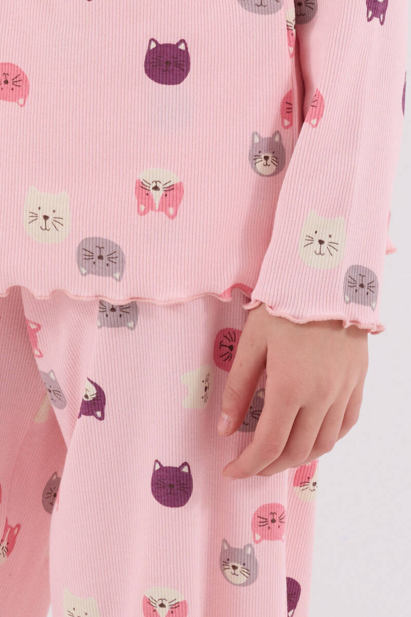 Rolypoly Kız Çocuk Pamuklu Bisiklet Yaka Pigment Baskılı Kışlık Regular Fit Pembe Pijama Takımı RP3701-C-V2 - 6