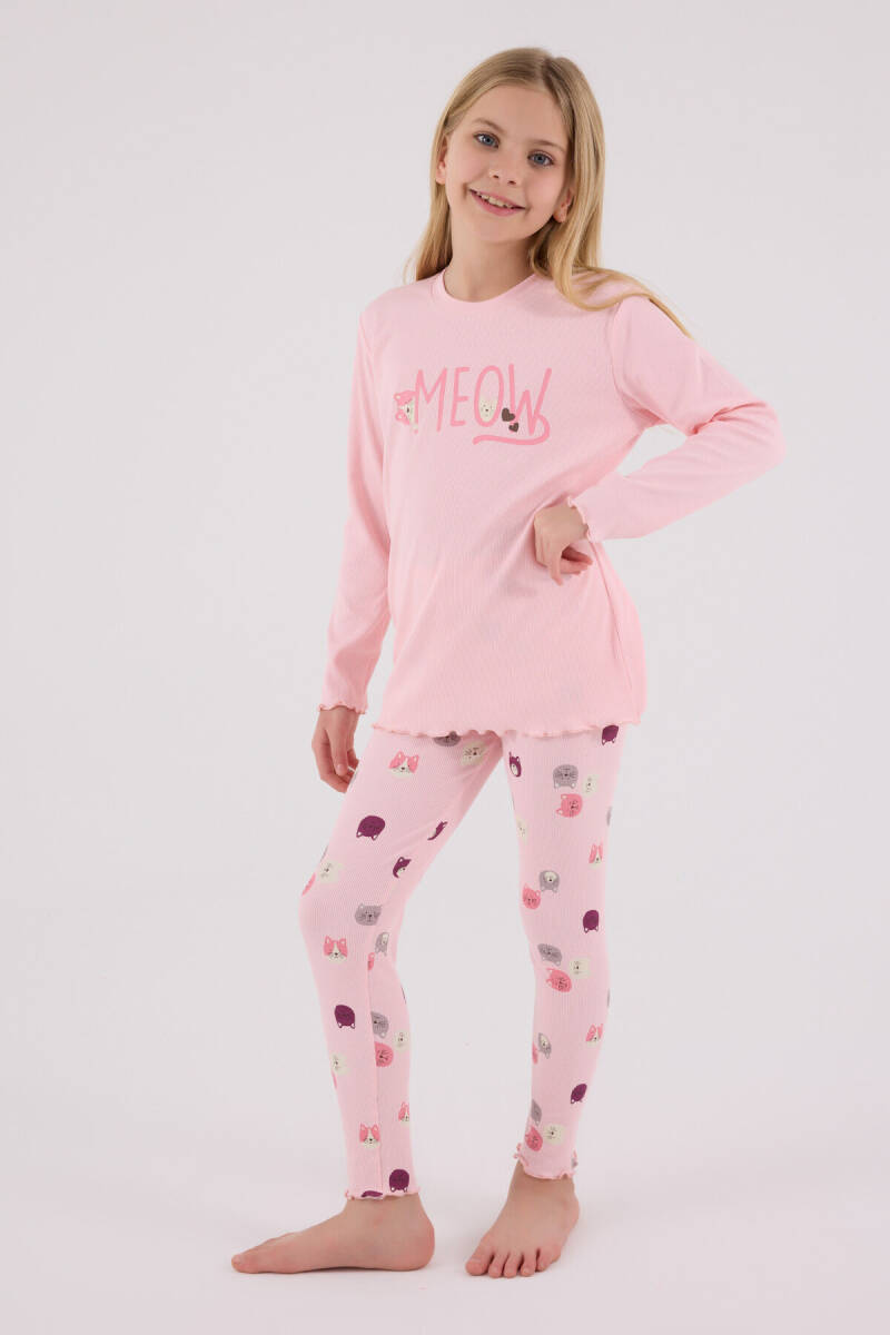 Rolypoly Kız Çocuk Pamuklu Bisiklet Yaka Pigment Baskılı Kışlık Regular Fit Pembe Pijama Takımı RP3700-C-V2 - 2