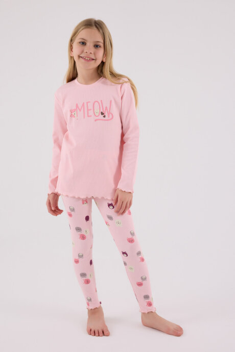 Rolypoly Kız Çocuk Pamuklu Bisiklet Yaka Pigment Baskılı Kışlık Regular Fit Pembe Pijama Takımı RP3700-C-V2 - 3