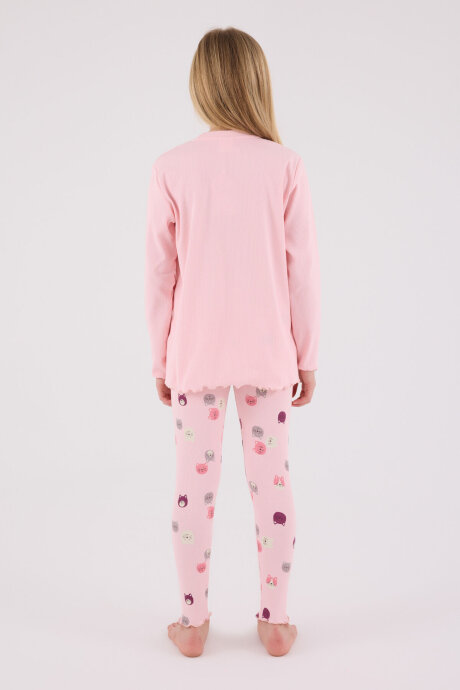 Rolypoly Kız Çocuk Pamuklu Bisiklet Yaka Pigment Baskılı Kışlık Regular Fit Pembe Pijama Takımı RP3700-C-V2 - 5