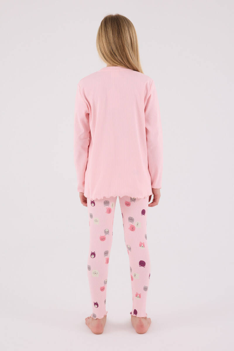 Rolypoly Kız Çocuk Pamuklu Bisiklet Yaka Pigment Baskılı Kışlık Regular Fit Pembe Pijama Takımı RP3700-C-V2 - 5