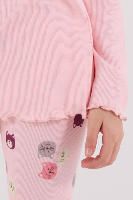 Rolypoly Kız Çocuk Pamuklu Bisiklet Yaka Pigment Baskılı Kışlık Regular Fit Pembe Pijama Takımı RP3700-C-V2 - 6
