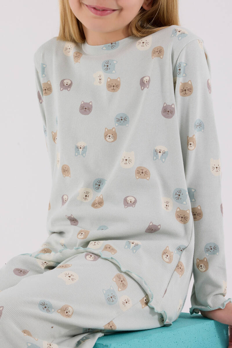 Rolypoly Kız Çocuk Pamuklu Bisiklet Yaka Pigment Baskılı Kışlık Regular Fit Yeşil Pijama Takımı RP3701-C-V1 - 4