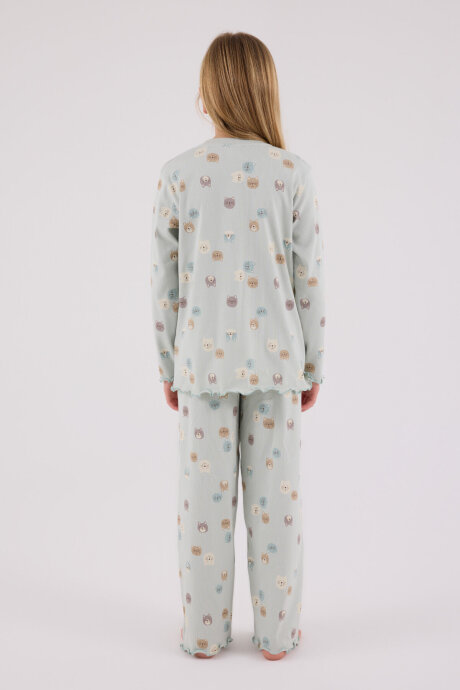 Rolypoly Kız Çocuk Pamuklu Bisiklet Yaka Pigment Baskılı Kışlık Regular Fit Yeşil Pijama Takımı RP3701-C-V1 - 5