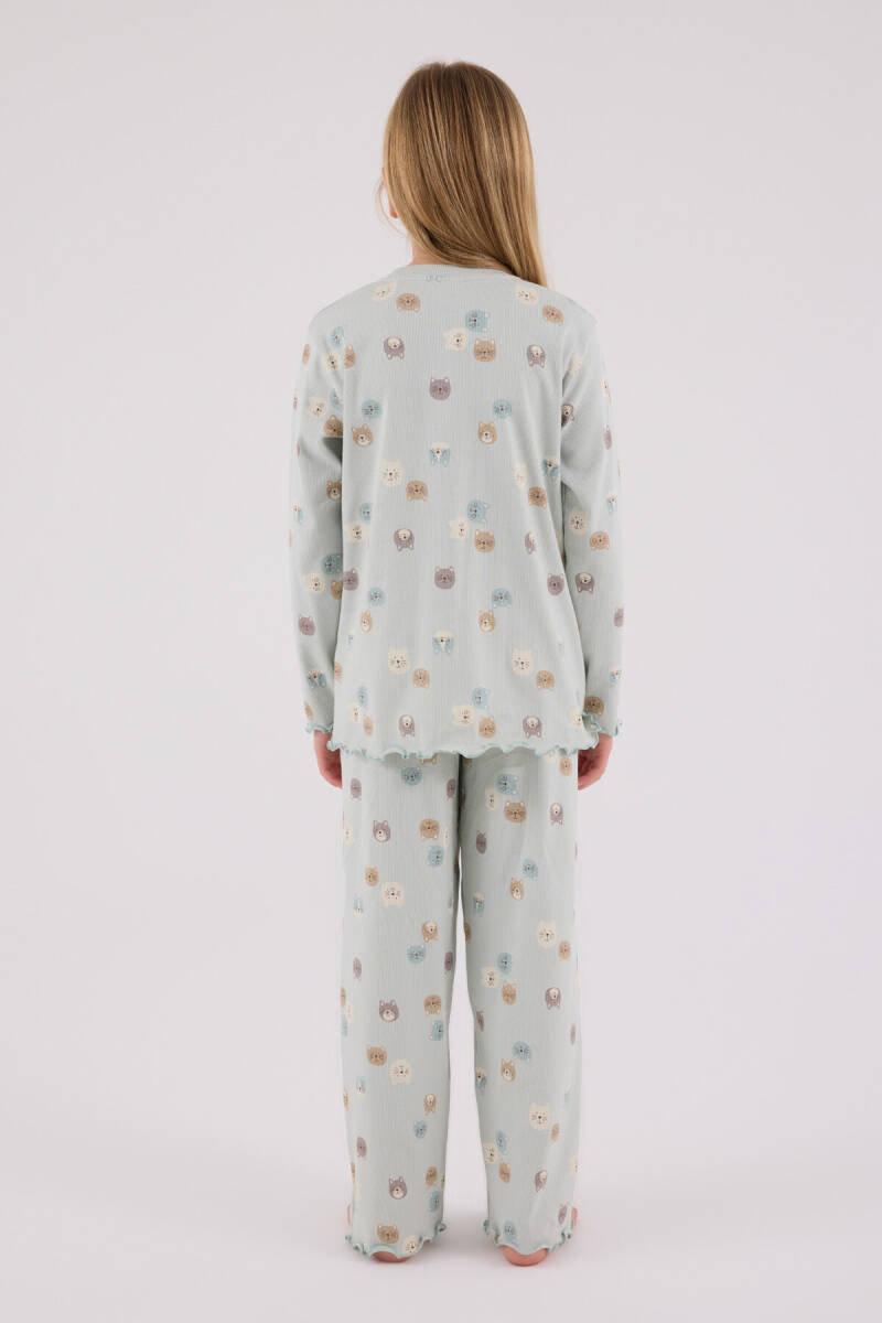 Rolypoly Kız Çocuk Pamuklu Bisiklet Yaka Pigment Baskılı Kışlık Regular Fit Yeşil Pijama Takımı RP3701-C-V1 - 5