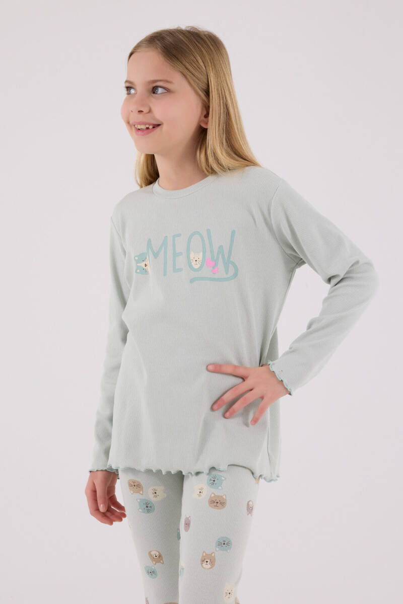 Rolypoly Kız Çocuk Pamuklu Bisiklet Yaka Pigment Baskılı Kışlık Regular Fit Yeşil Pijama Takımı RP3700-C-V1 - 3
