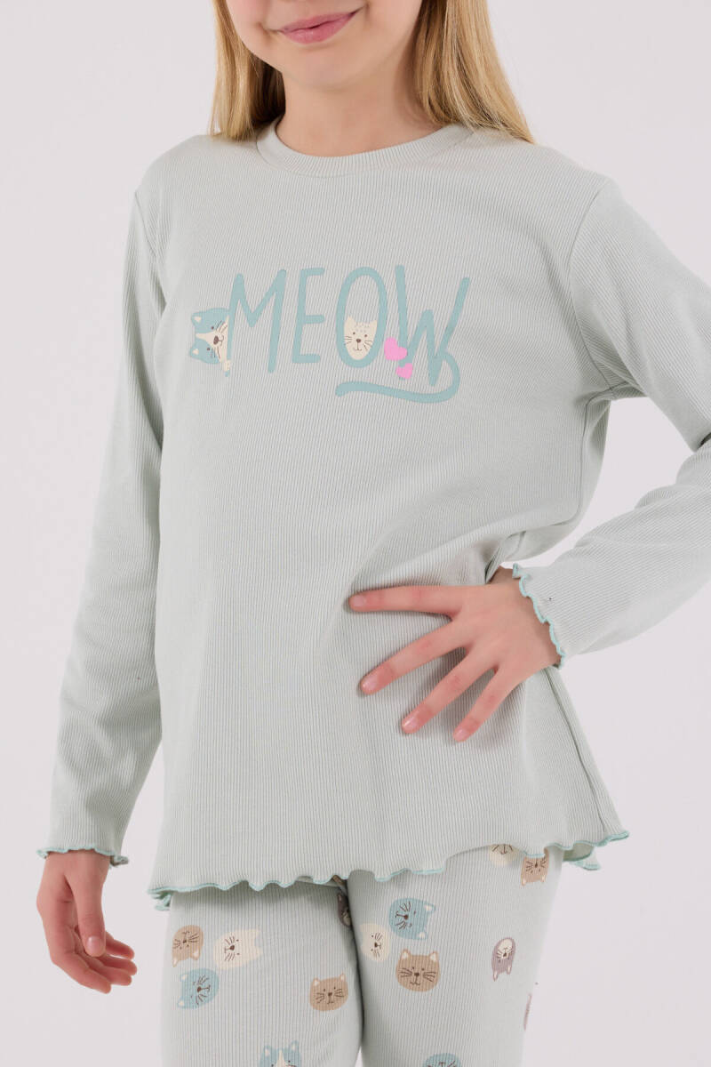 Rolypoly Kız Çocuk Pamuklu Bisiklet Yaka Pigment Baskılı Kışlık Regular Fit Yeşil Pijama Takımı RP3700-C-V1 - 4