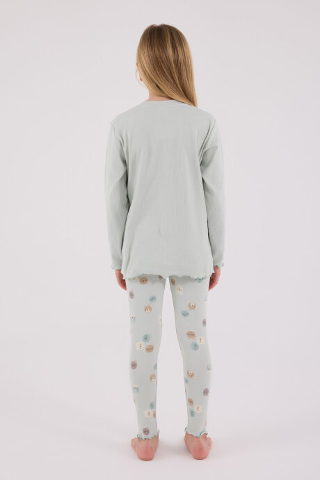 Rolypoly Kız Çocuk Pamuklu Bisiklet Yaka Pigment Baskılı Kışlık Regular Fit Yeşil Pijama Takımı RP3700-C-V1 - 5