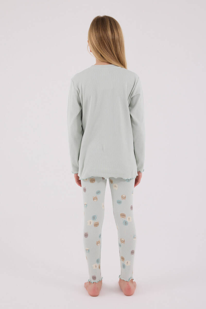 Rolypoly Kız Çocuk Pamuklu Bisiklet Yaka Pigment Baskılı Kışlık Regular Fit Yeşil Pijama Takımı RP3700-C-V1 - 5
