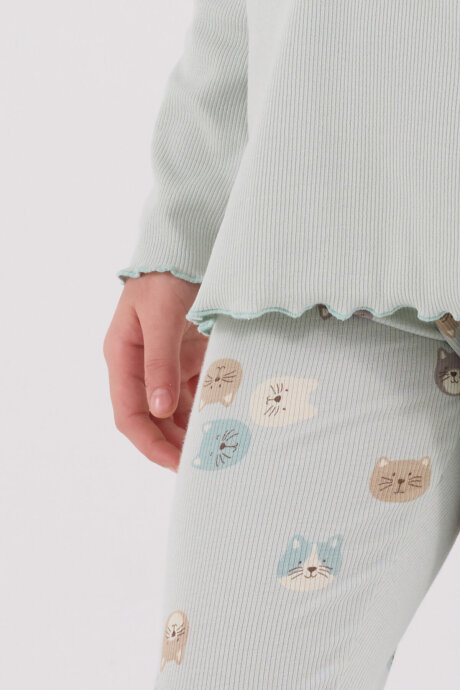Rolypoly Kız Çocuk Pamuklu Bisiklet Yaka Pigment Baskılı Kışlık Regular Fit Yeşil Pijama Takımı RP3700-C-V1 - 6