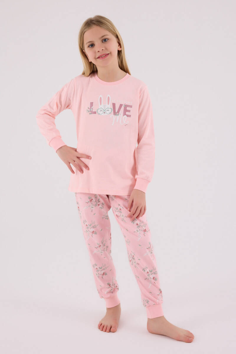 Rolypoly Kız Çocuk Pamuklu Bisiklet Yaka Pigment Baskılı Kışlık Regular Fit Pembe Pijama Takımı RP3703-C-V2 - 4