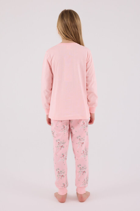 Rolypoly Kız Çocuk Pamuklu Bisiklet Yaka Pigment Baskılı Kışlık Regular Fit Pembe Pijama Takımı RP3703-C-V2 - 6