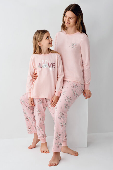 Rolypoly Kız Çocuk Pamuklu Bisiklet Yaka Pigment Baskılı Kışlık Regular Fit Pembe Pijama Takımı RP3703-C-V2 - 3