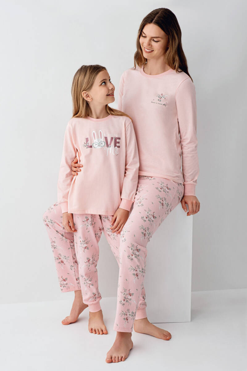 Rolypoly Kız Çocuk Pamuklu Bisiklet Yaka Pigment Baskılı Kışlık Regular Fit Pembe Pijama Takımı RP3703-C-V2 - 3