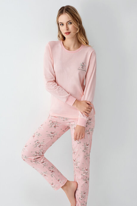 Rolypoly Kadın Pamuklu Bisiklet Yaka Pigment Baskılı Kışlık Regular Fit Pembe Pijama Takımı RP3703-S-V2 - 3
