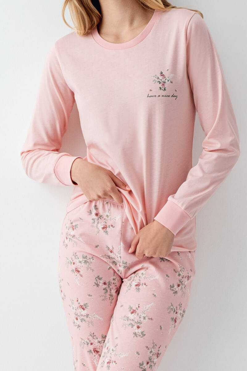 Rolypoly Kadın Pamuklu Bisiklet Yaka Pigment Baskılı Kışlık Regular Fit Pembe Pijama Takımı RP3703-S-V2 - 4