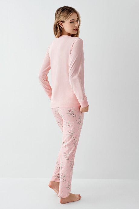 Rolypoly Kadın Pamuklu Bisiklet Yaka Pigment Baskılı Kışlık Regular Fit Pembe Pijama Takımı RP3703-S-V2 - 5