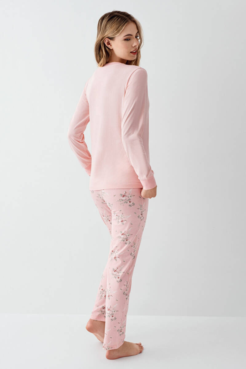 Rolypoly Kadın Pamuklu Bisiklet Yaka Pigment Baskılı Kışlık Regular Fit Pembe Pijama Takımı RP3703-S-V2 - 5