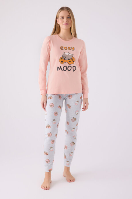 Rolypoly Kadın Pamuklu Kışlık Regular Fit Turuncu Pijama Takımı RP3467-S-V2
