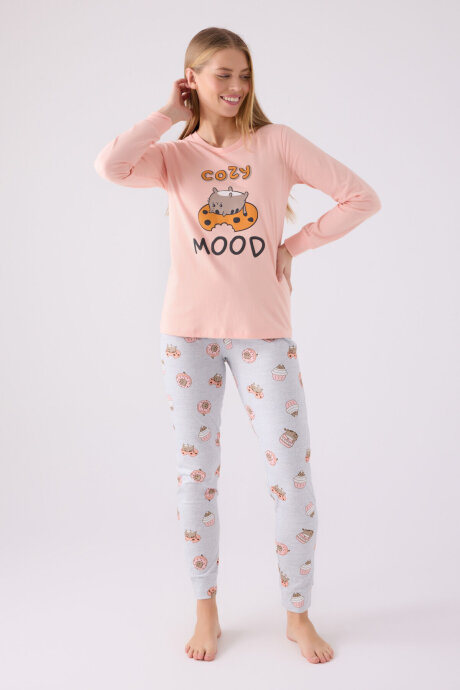 Rolypoly Kadın Pamuklu Kışlık Regular Fit Turuncu Pijama Takımı RP3467-S-V2 - 4