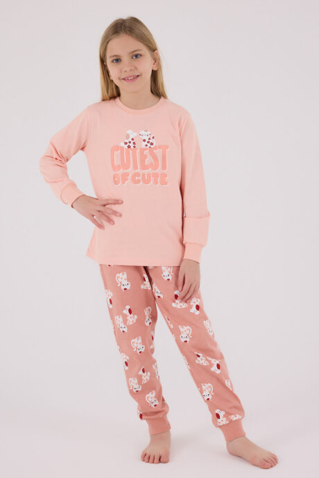 Rolypoly Kız Çocuk Pamuklu Kışlık Regular Fit Turuncu Pijama Takımı RP3708-C-V2 