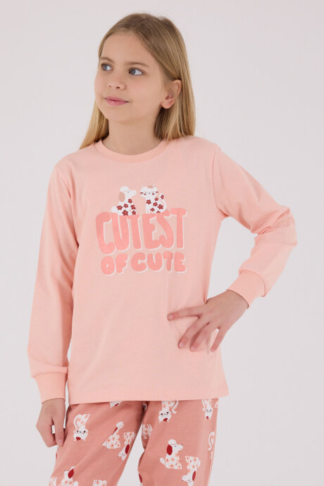 Rolypoly Kız Çocuk Pamuklu Kışlık Regular Fit Turuncu Pijama Takımı RP3708-C-V2 - 4