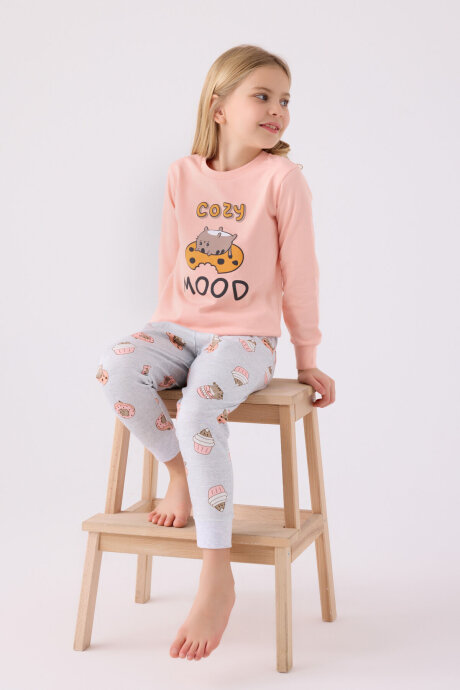 Rolypoly Kız Çocuk Pamuklu Kışlık Regular Fit Turuncu Pijama Takımı RP3467-C-V2