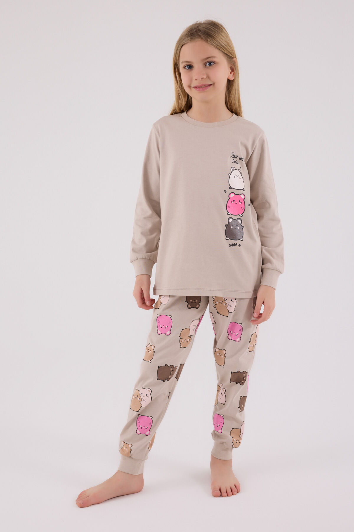 Rolypoly Kız Çocuk Krem Pijama Takımı