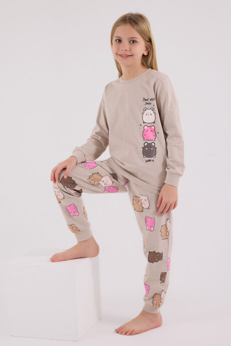 Rolypoly Kız Çocuk Pamuklu Kışlık Regular Fit Krem Pijama Takımı RP3704-C-V1 - 2