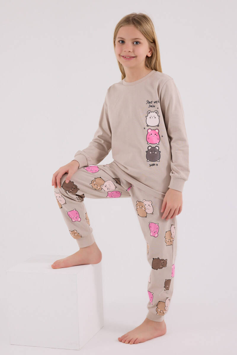 Rolypoly Kız Çocuk Pamuklu Kışlık Regular Fit Krem Pijama Takımı RP3704-C-V1 - 2