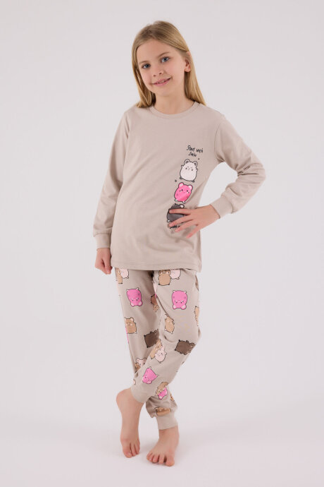 Rolypoly Kız Çocuk Pamuklu Kışlık Regular Fit Krem Pijama Takımı RP3704-C-V1 - 3