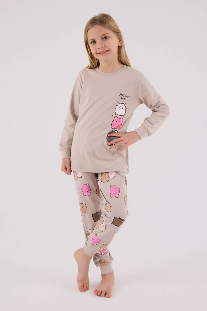 Rolypoly Kız Çocuk Pamuklu Kışlık Regular Fit Krem Pijama Takımı RP3704-C-V1 - 3