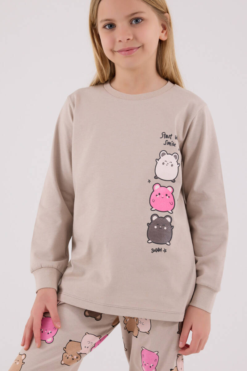 Rolypoly Kız Çocuk Pamuklu Kışlık Regular Fit Krem Pijama Takımı RP3704-C-V1 - 4