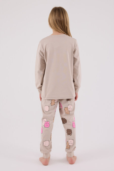 Rolypoly Kız Çocuk Pamuklu Kışlık Regular Fit Krem Pijama Takımı RP3704-C-V1 - 5
