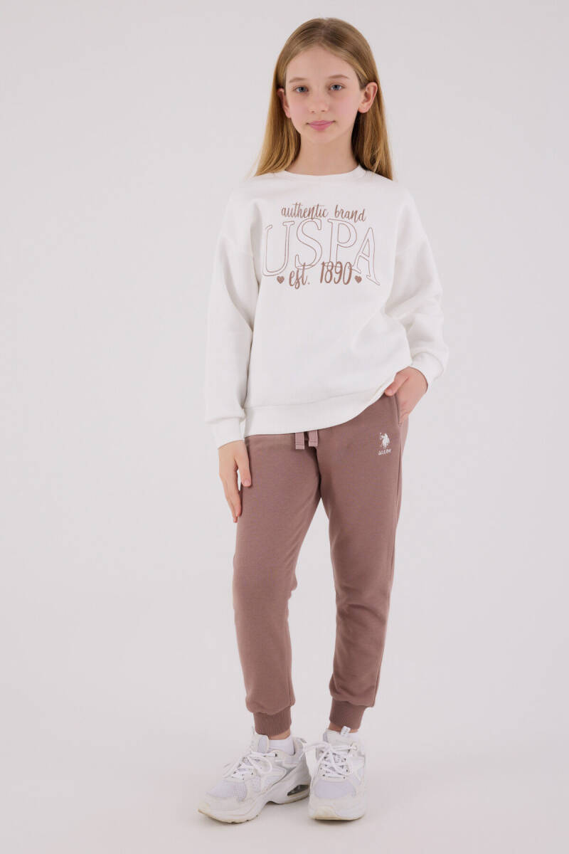 U.S. Polo Assn. Kız Çocuk Pamuklu Bisiklet Yaka Pigment Baskılı Kışlık Regular Fit Beyaz Eşofman Takımı US2316-C-V3 - 2