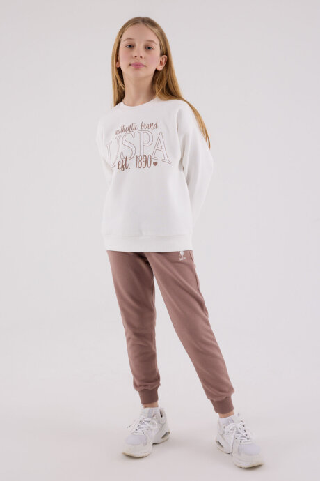 U.S. Polo Assn. Kız Çocuk Pamuklu Bisiklet Yaka Pigment Baskılı Kışlık Regular Fit Beyaz Eşofman Takımı US2316-C-V3 - 3