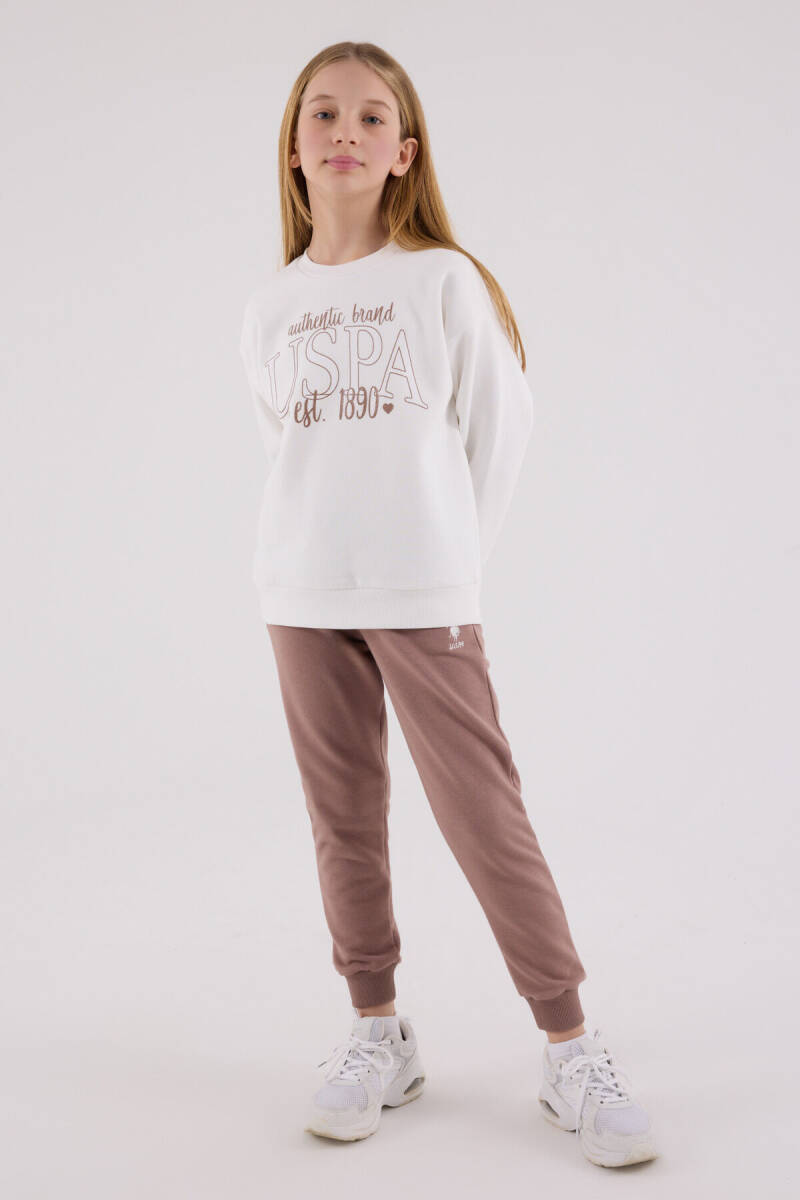U.S. Polo Assn. Kız Çocuk Pamuklu Bisiklet Yaka Pigment Baskılı Kışlık Regular Fit Beyaz Eşofman Takımı US2316-C-V3 - 3