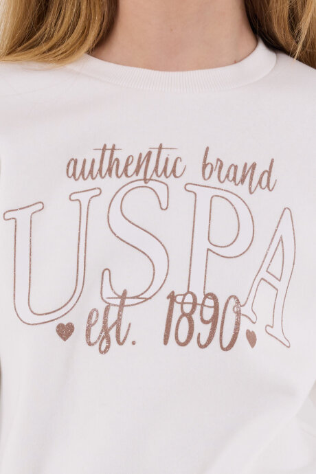 U.S. Polo Assn. Kız Çocuk Pamuklu Bisiklet Yaka Pigment Baskılı Kışlık Regular Fit Beyaz Eşofman Takımı US2316-C-V3 - 6