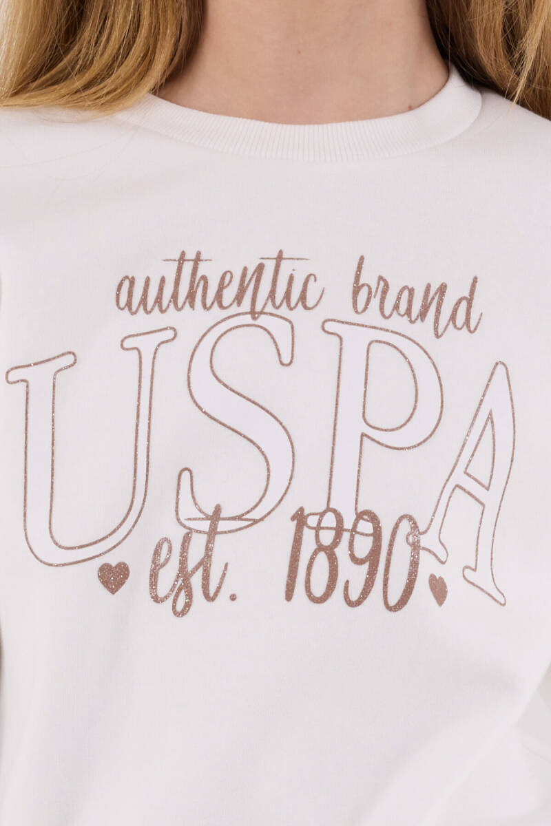 U.S. Polo Assn. Kız Çocuk Pamuklu Bisiklet Yaka Pigment Baskılı Kışlık Regular Fit Beyaz Eşofman Takımı US2316-C-V3 - 6