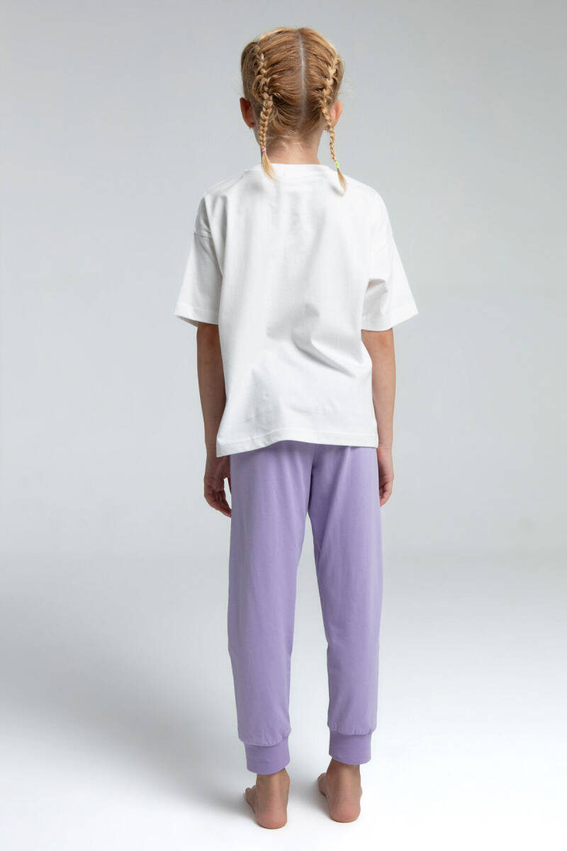 Rolypoly Kız Çocuk Pamuklu Bisiklet Yaka Pigment Baskılı Yazlık Regular Fit Mor Pijama Takımı RP3614-C-V1 - 3