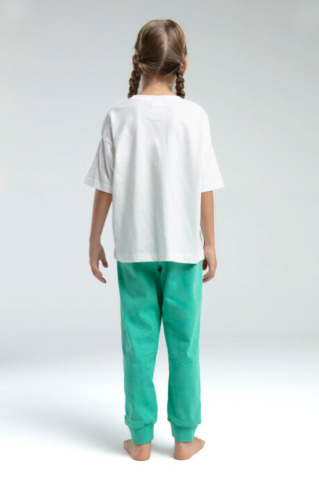 Rolypoly Kız Çocuk Pamuklu Bisiklet Yaka Pigment Baskılı Yazlık Regular Fit Yeşil Pijama Takımı RP3614-C-V2 - 3