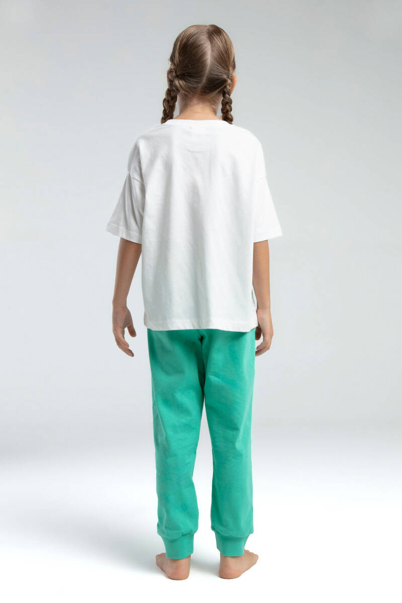 Rolypoly Kız Çocuk Pamuklu Bisiklet Yaka Pigment Baskılı Yazlık Regular Fit Yeşil Pijama Takımı RP3614-C-V2 - 3