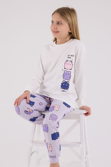 Rolypoly Kız Çocuk Kışlık Regular Fit Beyaz Pijama Takımı RP3704-C-V2 - 1