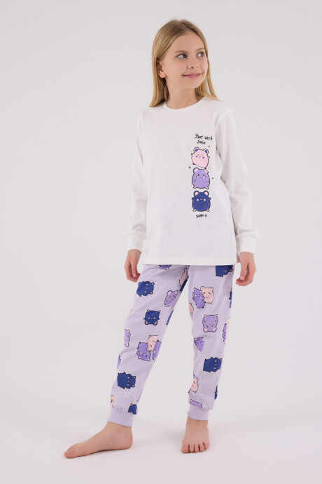 Rolypoly Kız Çocuk Kışlık Regular Fit Beyaz Pijama Takımı RP3704-C-V2 - 3