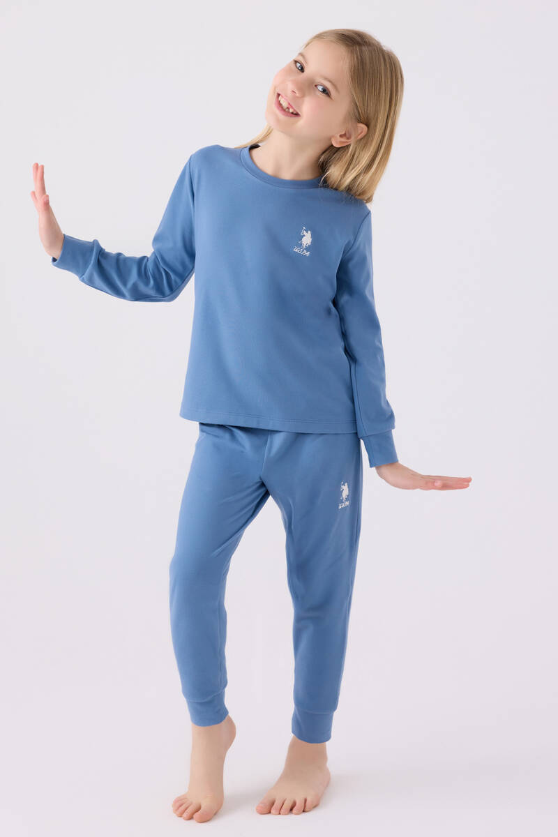 U.S. Polo Assn. Kız Çocuk Mavi Uzun Kol Pijama Takım