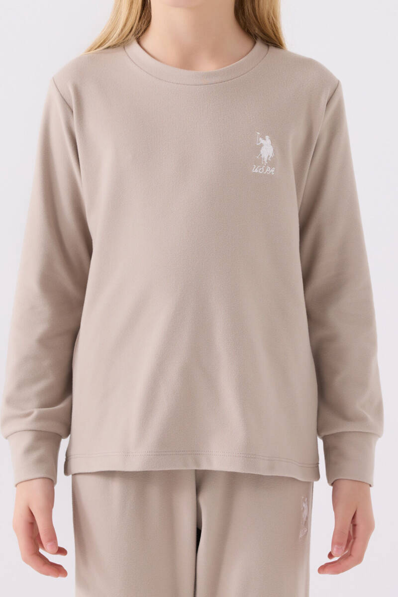 U.S. Polo Assn. Kız Çocuk Pamuklu Bisiklet Yaka Pigment Baskılı Kışlık Regular Fit Krem Pijama Takımı US1669-C-V1 - 4