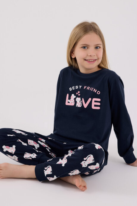 Rolypoly Kız Çocuk Pamuklu Kışlık Regular Fit Lacivert Pijama Takımı RP3707-C-V1