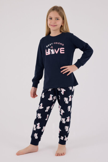 Rolypoly Kız Çocuk Pamuklu Kışlık Regular Fit Lacivert Pijama Takımı RP3707-C-V1 (1)